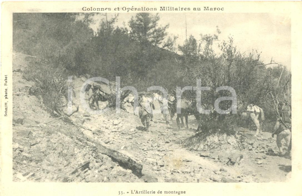Cartolina originale da collezione 1920 MAROCCO Operazione militare - Artiglieri in montagna *Cartolina FP NV 1