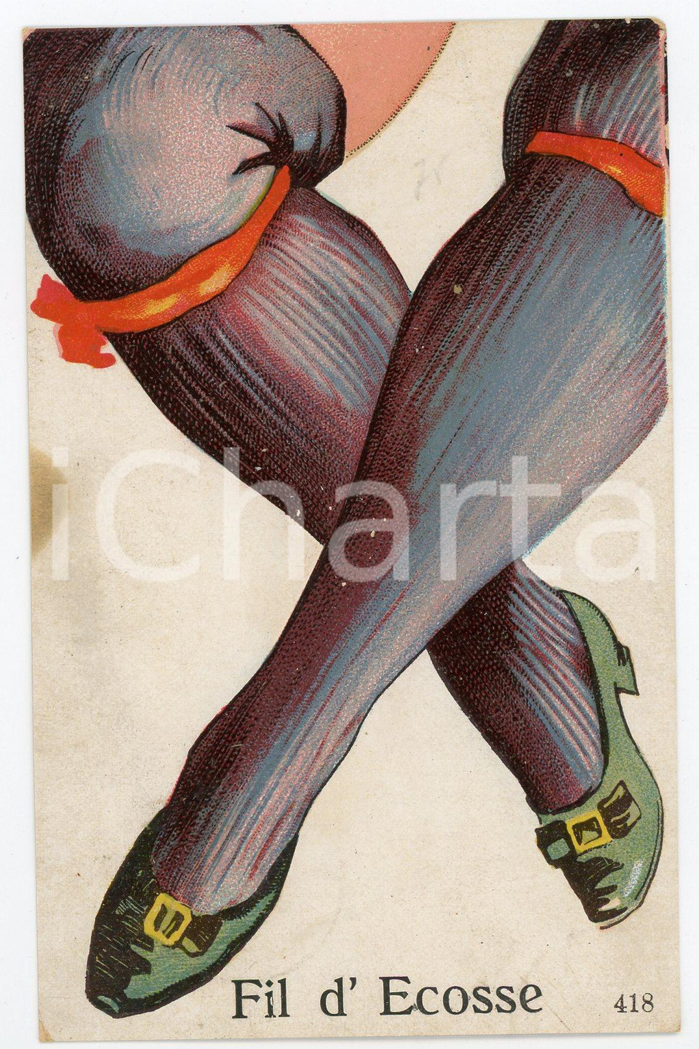 1912 FRANCE MODE Bas pour femme - Fil d'Ecosse - Carte postale vintage  Cartolina postale d'epoca, viaggiata.CONDIZIONI: POOR (macchia e bruniture al lato sinsitro)FORMATO: FP    originale e autentica 1