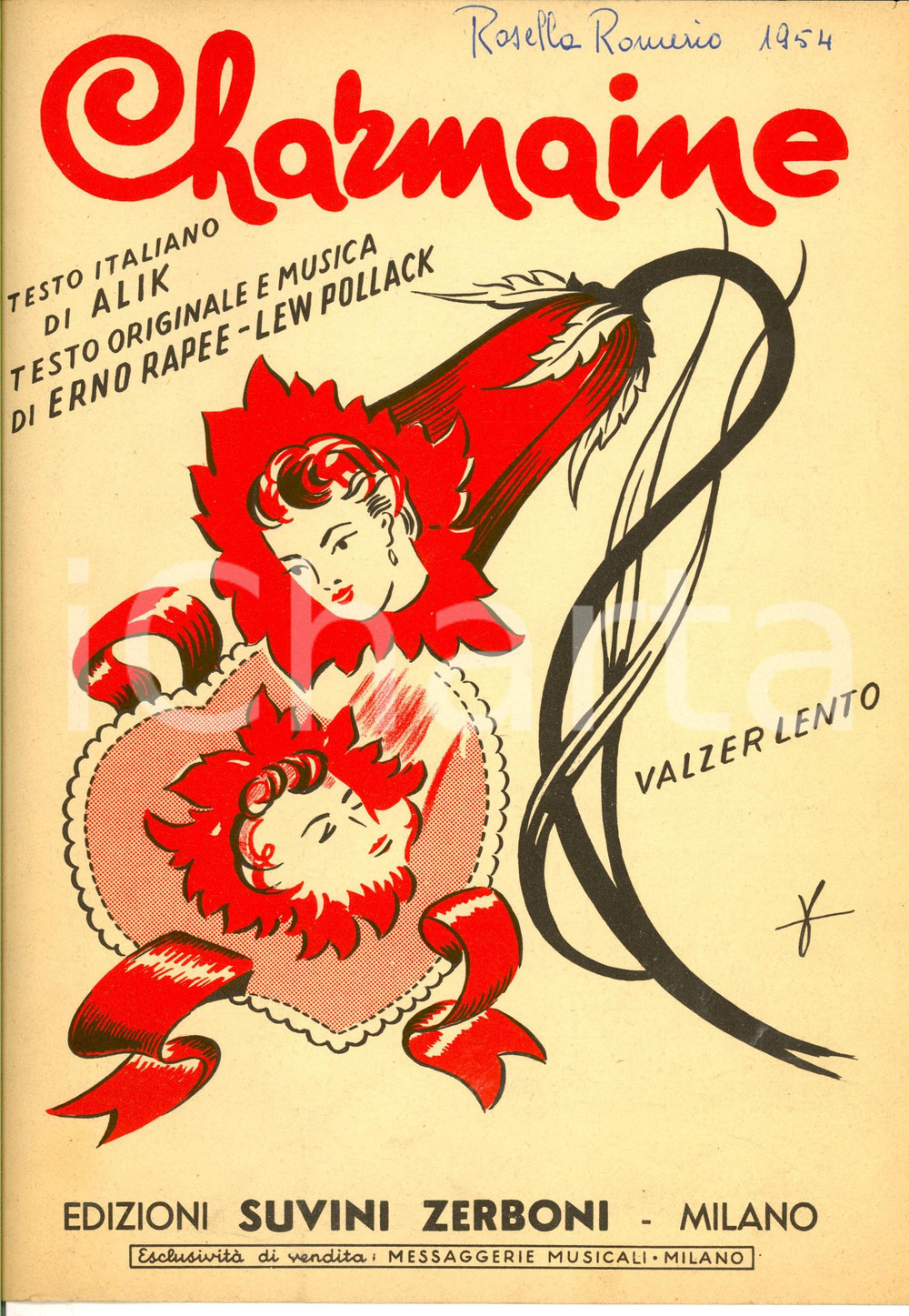 Oggetto da collezione cartaceo 1953 RAPEE  POLLACK Charmaine  Valzer lento Spartito SUVINI ZERBONI 1