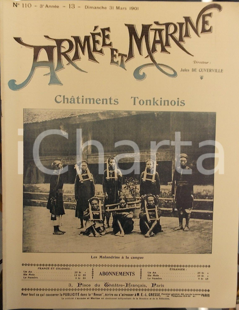 Giornale, rivista storica 1901 ARMEE ET MARINE Châtiments tonkinois avec la cangue Revue année III n° 110 1