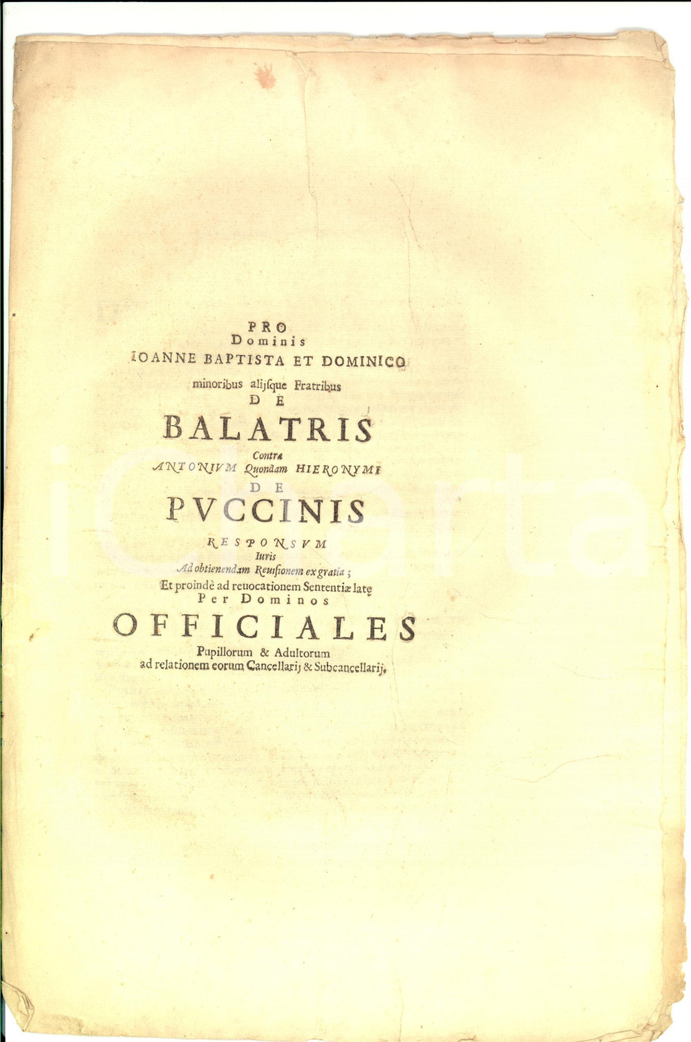 Documento originale, autentico 1674 SCARPERIA FI Difesa fratelli minorenni BALATRI contro Antonio PUCCINI 1