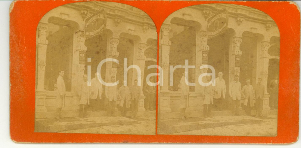 Fotografia d epoca originale 1890 WATERBURY CT, USA The Apothecaries Hall Stereoscopy 1