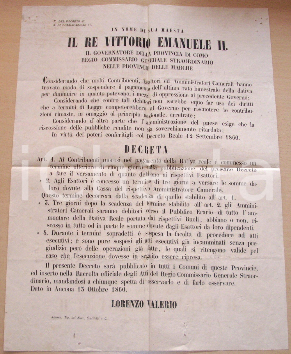 Documento originale, autentico 1860 ANCONA Evasione tasse per nuocere Stato PONTIFICIO 1