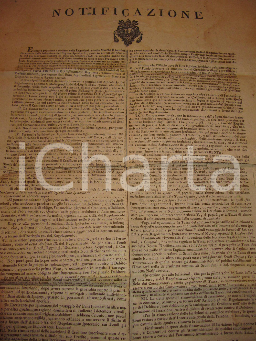 Documento originale, autentico 1818 STATO PONTIFICIO ROMA Nuove norme per rinnovo iscrizioni ipotecarie 1