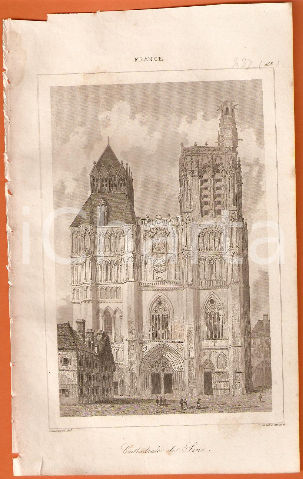 Stampa, bozzetto originale 1840 LENS (FRANCE) CathÃ©drale - L'univers *Stampa inc. LEMAITRE 1