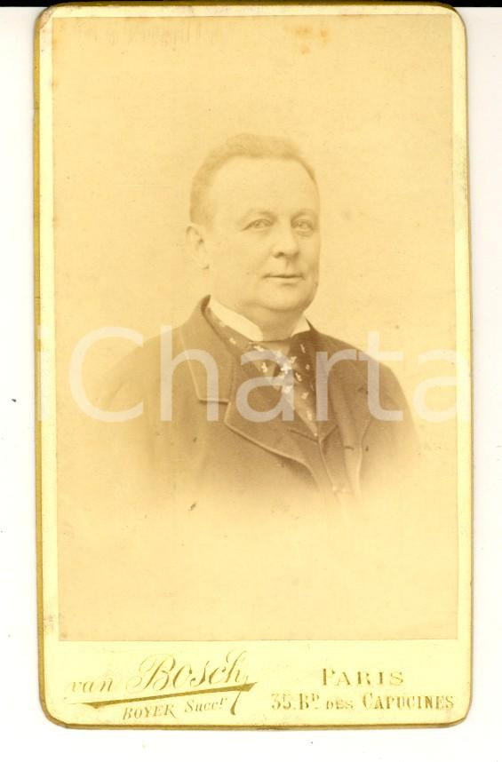 Fotografia d'epoca originale 1890 ca PARIS Ritratto di uomo con i capelli bianchi *Fotografia VAN BOSCH CDV 1