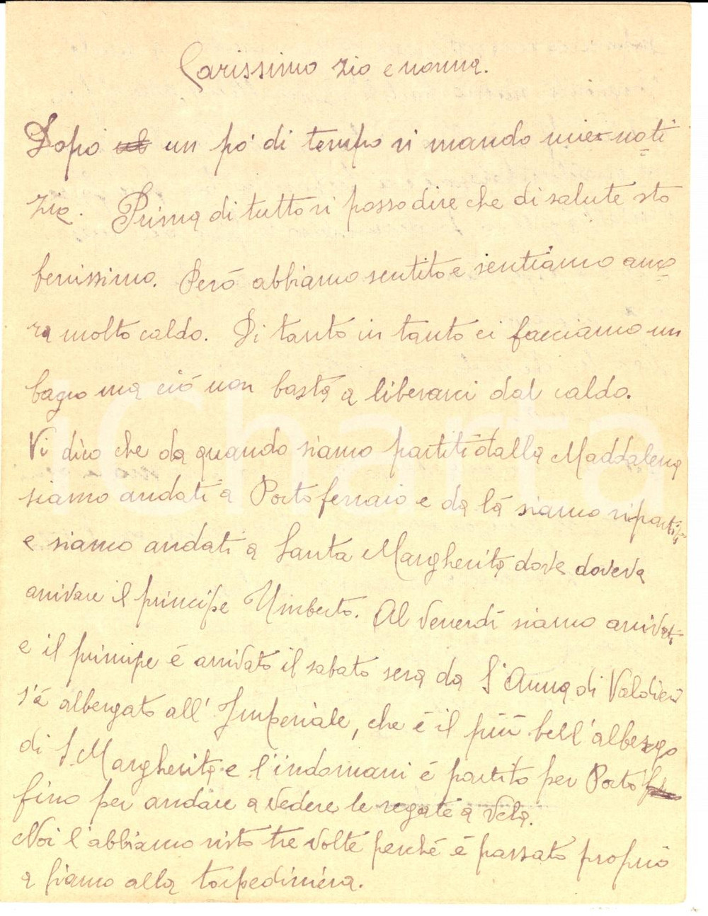 Manoscritto, lettera originale 1921 LA SPEZIA Il marinaio Gino FELICIANI incontra il principe UMBERTO Lettera 1