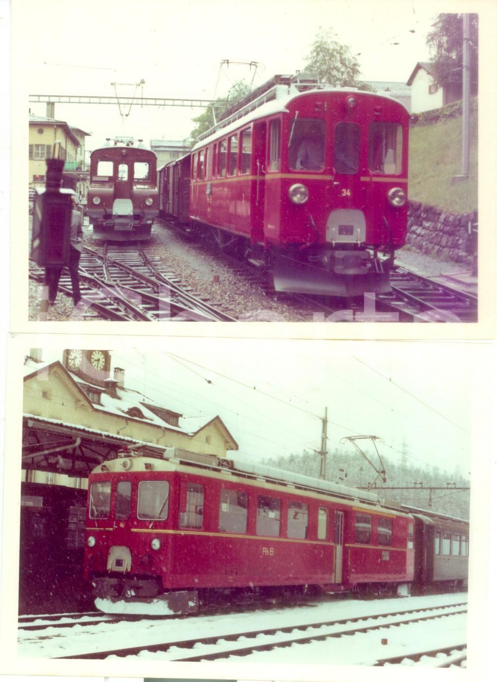 Fotografia d epoca originale 1975 ca SVIZZERA RhÃ¤tische Bahn Locomotive 34 e 40 Lotto 2 fotografie 1