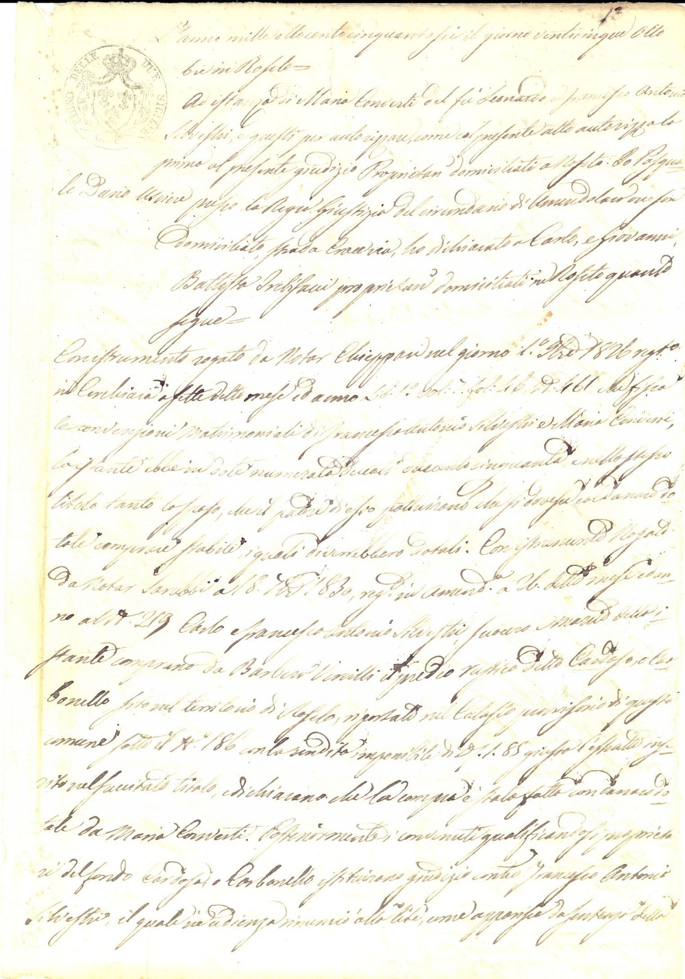 Documento originale, autentico 1856 ROSETO DEGLI ABRUZZI (TE) Storia contratto nuziale e dote Maria CONVERTI 1