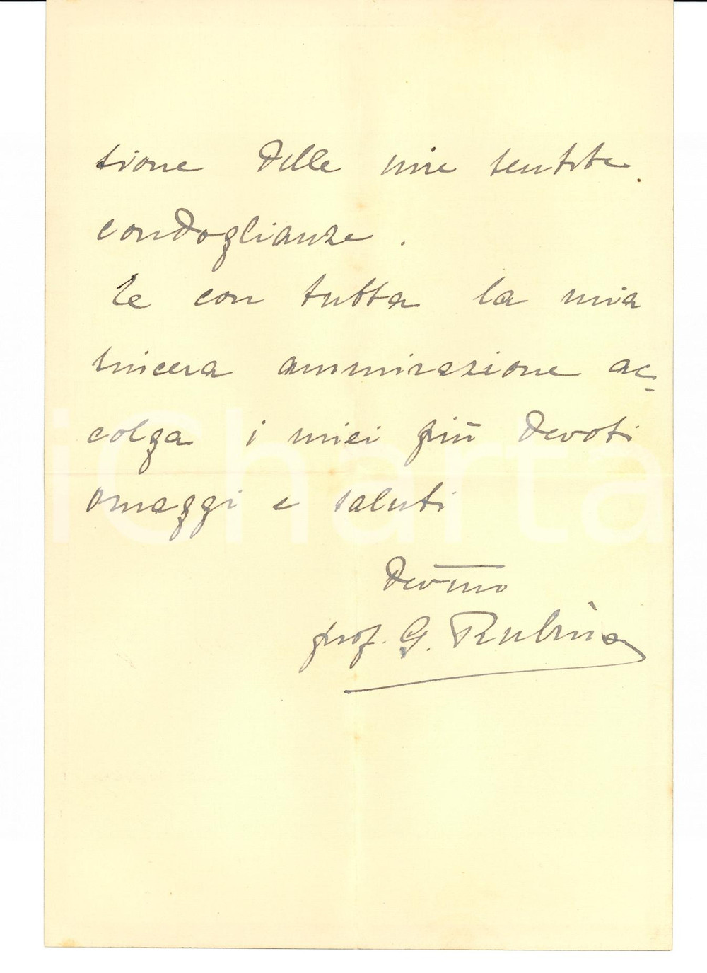 Manoscritto, lettera originale 1929 ROMA Lettera autografa prof. dott. Gaetano RUBINO  Condoglianze 1