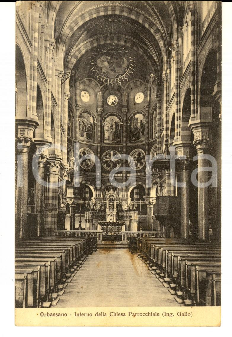 Cartolina originale da collezione 1910 ca ORBASSANO TO Interno chiesa parrocchiale Cartolina postale FP NV 1