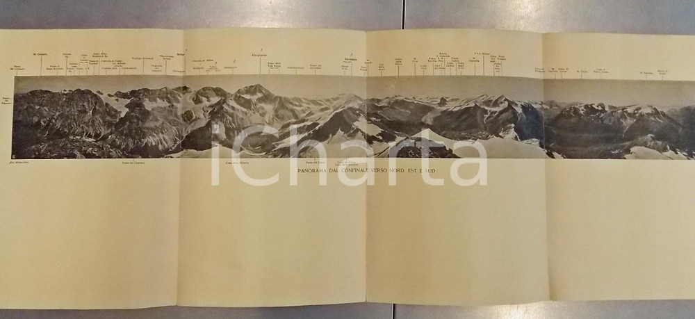 Stampa, bozzetto originale 1930 ca ALPI  MONTE CONFINALE Panorama verso nord, est e sud Tavola 70x24 1