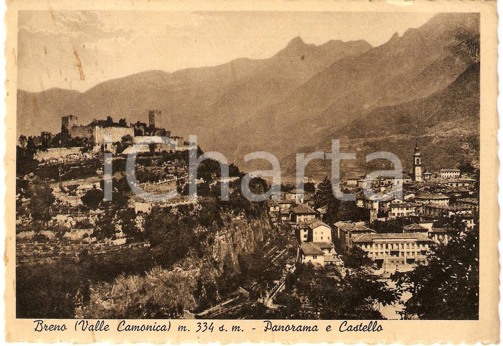 Cartolina originale da collezione 1950 BRENO BS Val Camonica CASTELLO DI BRENO Panorama CARTOLINA FG VG 1