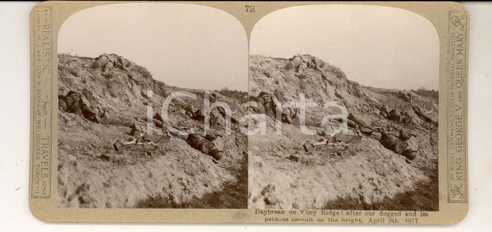 Fotografia d epoca originale 1918 WW1 THE GREAT WAR Daybreak on VIMY RIDGE Stereoscopic photo nÂ° 72 1