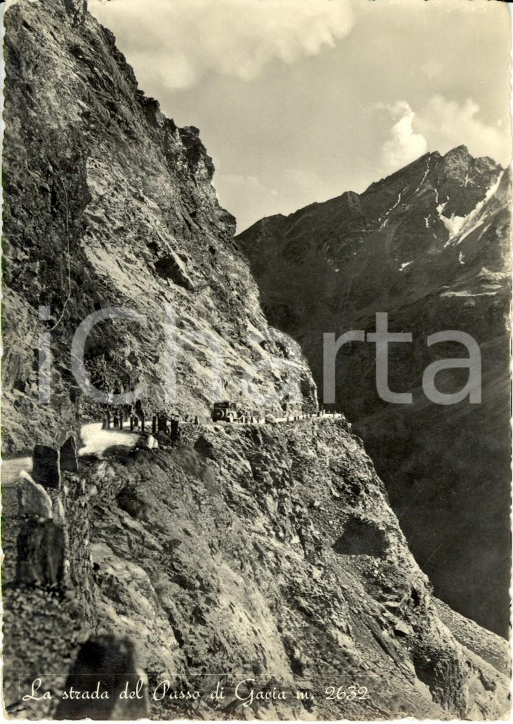 Cartolina originale da collezione 1955 PASSO DI GAVIA (SO) Autovettura lungo la strada Rifugio BERNI *Cartolina FG 1