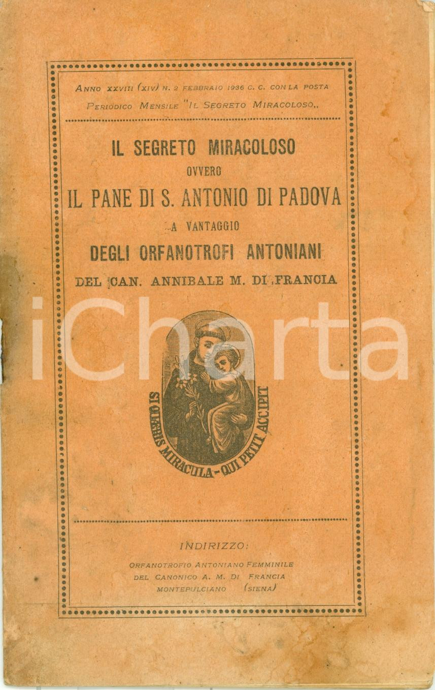 Libro, pubblicazione d epoca 1936 ANNIBALE DI FRANCIA Il pane di SANT ANTONIO PADOVA Libretto 1