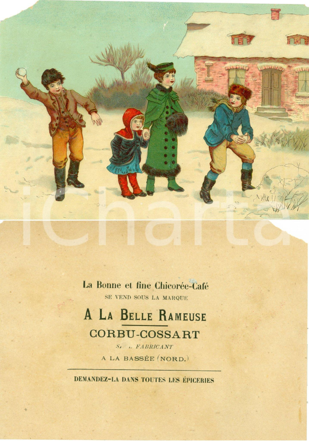Materiale pubblicitario d’epoca 1900 circa LA BASSEE (F) ChicorÃ©e-CafÃ© CORBU-COSSART 1