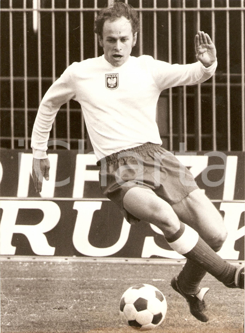 Fotografia d epoca originale 1982 POLONIA Calcio MONDIALI Grzegorz LATO durante partita POLSKA Fotografia 1