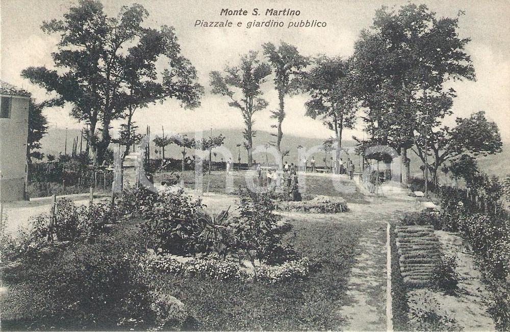 Cartolina originale da collezione 1934 MONTE SAN MARTINO (MC) Piazzale e Giardino Pubblico *Cartolina ANIMATA FP 1
