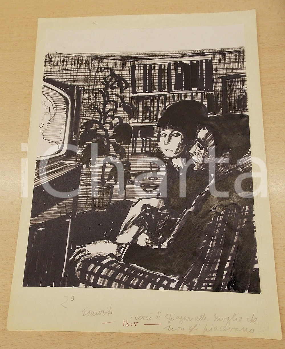 Stampa, bozzetto originale 1960 ca BRUNETTA Bruna MATELDI MORETTI Marito e moglie Tavola originale 1