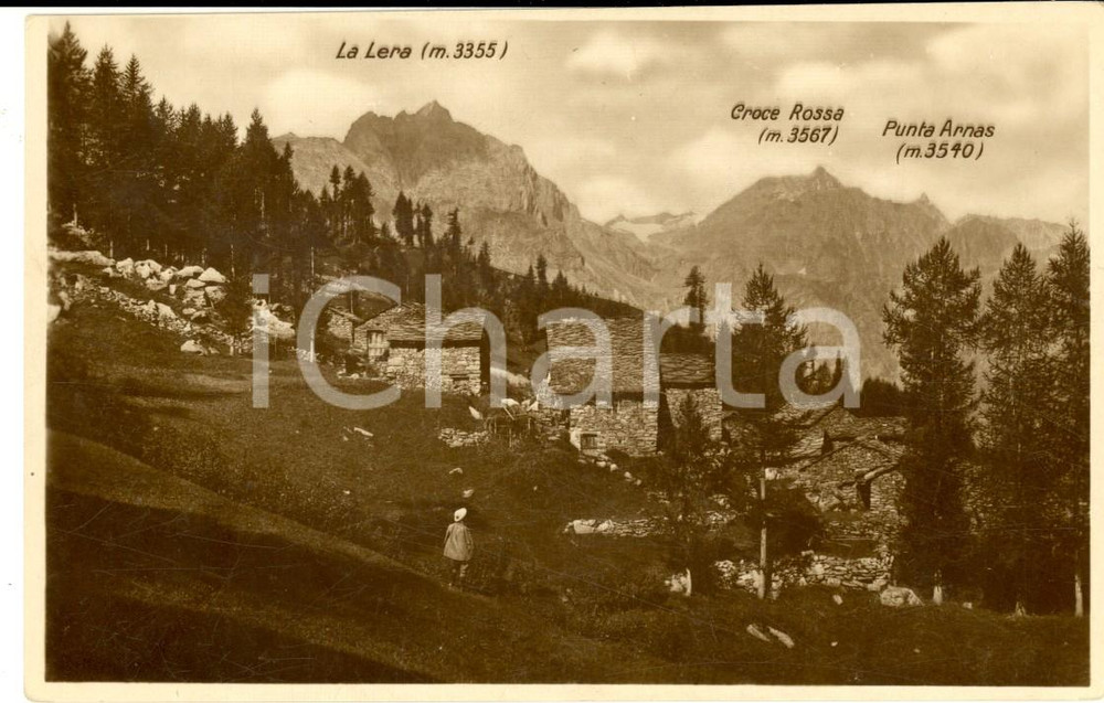Cartolina originale da collezione 1930 ca USSEGLIO TO Veduta con la LERA  CROCE ROSSA  Punta ARNAS Cartolina 1