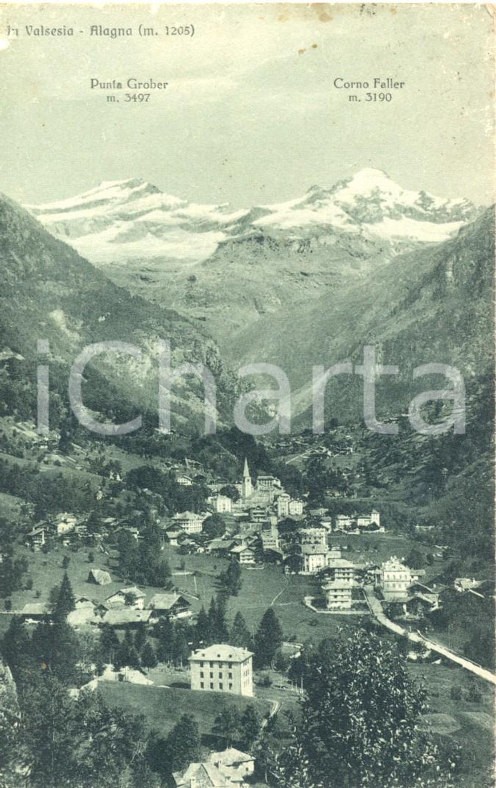 Cartolina originale da collezione 1933 ALAGNA (VC) Panorama Punta Grober e Corno Faller *Cartolina FP VG 1