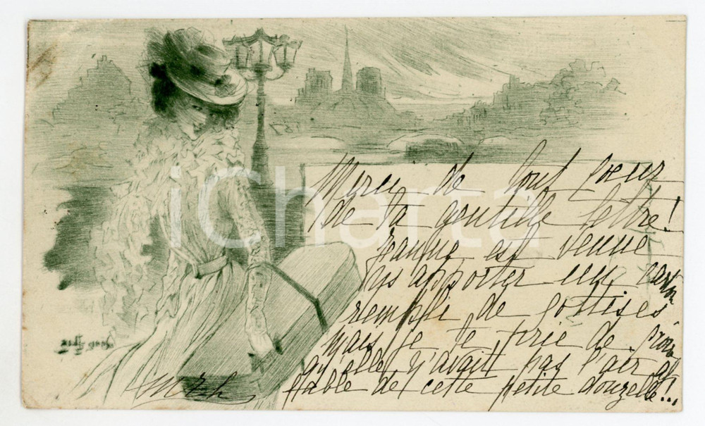 1900 FRANCE COSTUMES Femme avec valise - ART NOUVEAU Carte postale FP VG  Cartolina postale d'epoca, viaggiata.CONDIZIONI: FAIRFORMATO: FP    originale e autentica 1