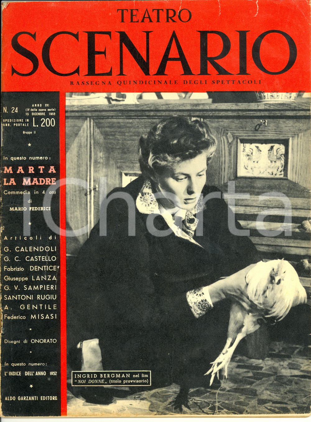 Giornale, rivista storica 1952 TEATRO SCENARIO Marta la madre di M. FEDERICI Rivista Anno XVI n° 24 1