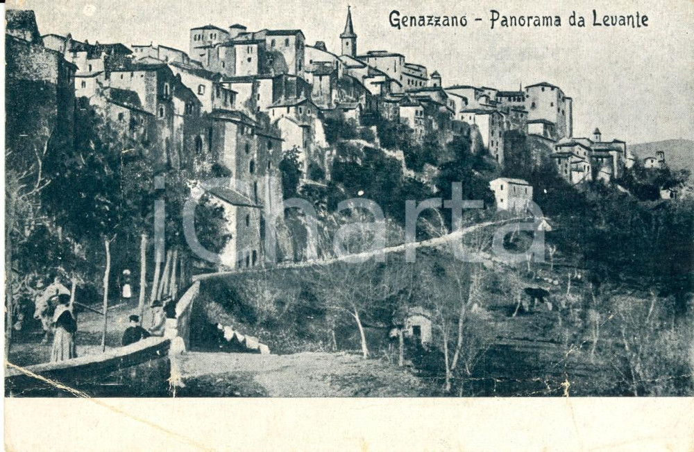 Cartolina originale da collezione 1915 ca GENAZZANO (ROMA) Panorama paese da levante *Cartolina ANIMATA FP NV 1