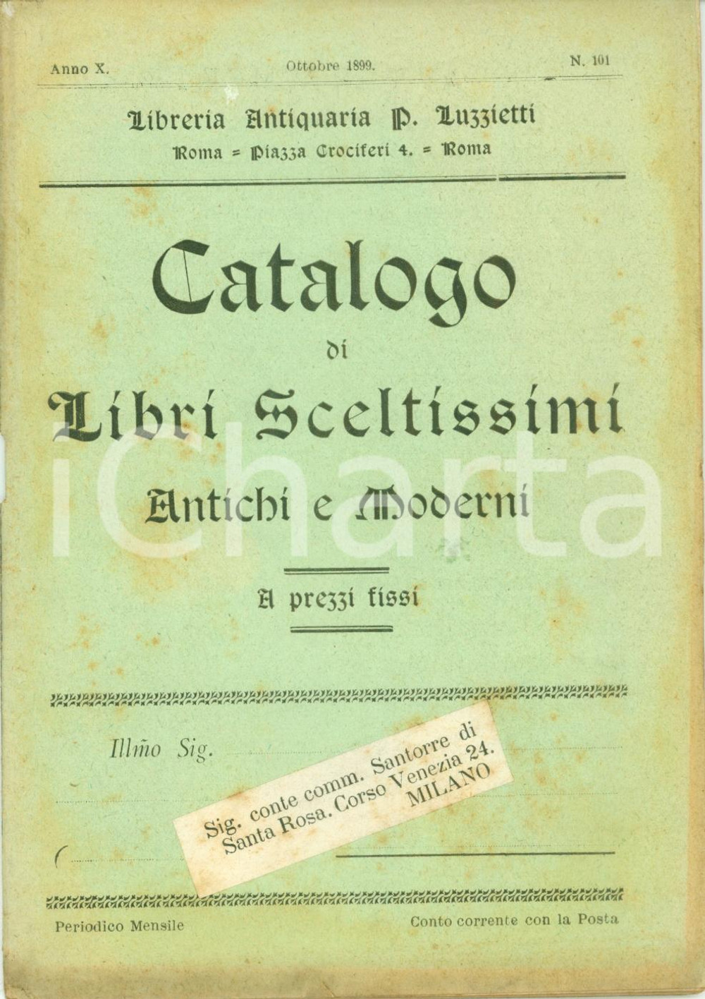 Libro, pubblicazione d'epoca 1899 ROMA Libreria antiquaria LUZZIETTI Catalogo libri sceltissimi antichi 1
