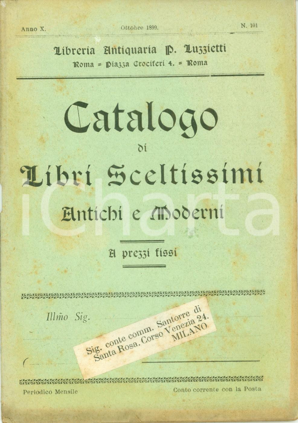 Libro, pubblicazione d epoca 1899 ROMA Libreria antiquaria LUZZIETTI Catalogo libri sceltissimi antichi 1