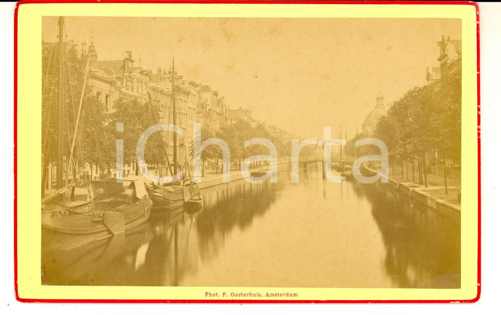 Fotografia d epoca originale 1880 ca AMSTERDAM Veduta di un canale Fotografia P. OOSTERHUIS 17x11 cm 1