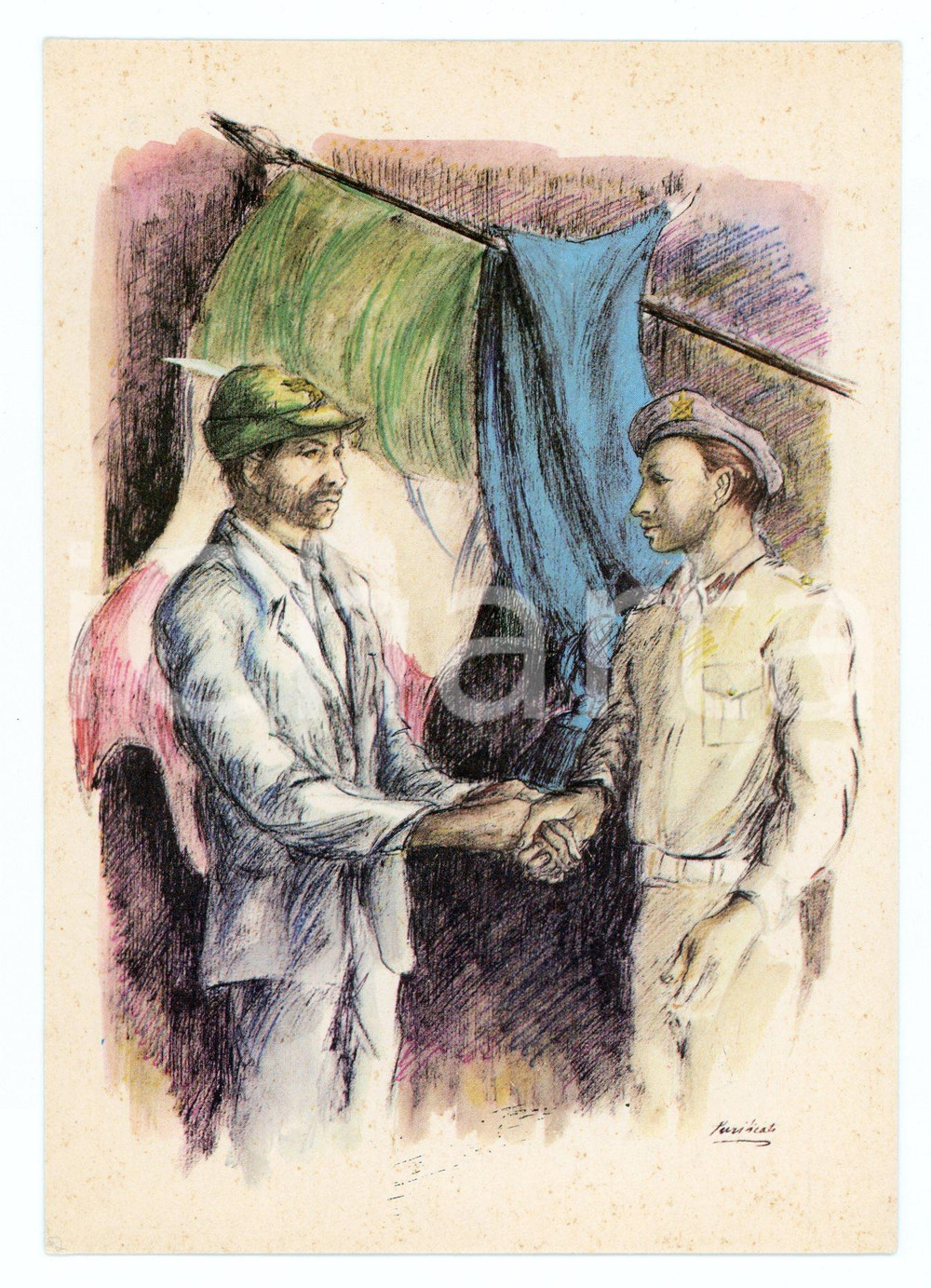 Cartolina originale da collezione 1977 Primo Cinquantenario UNUCI Domenico PURIFICATO Cartolina ILLUSTRATA FG NV 1