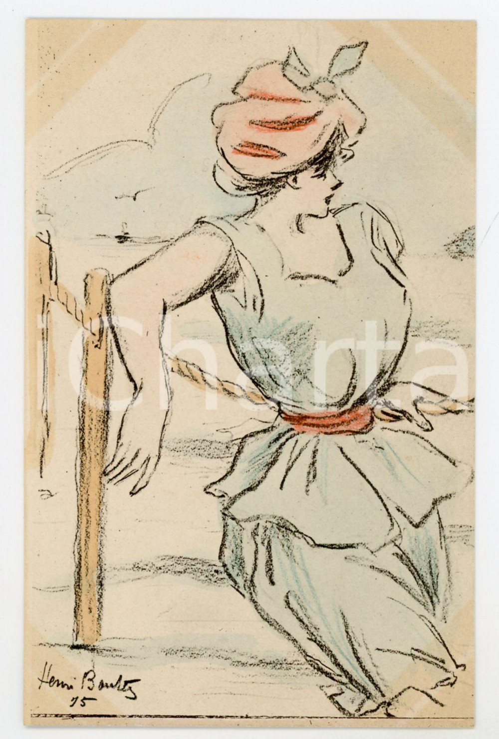 1900 ca FRANCE COSTUMES Femme à la mer - Ill. Henri BOUTET Carte postale FP VG  Cartolina postale d'epoca, non viaggiata.CONDIZIONI: FAIRFORMATO: FP    originale e autentica 1