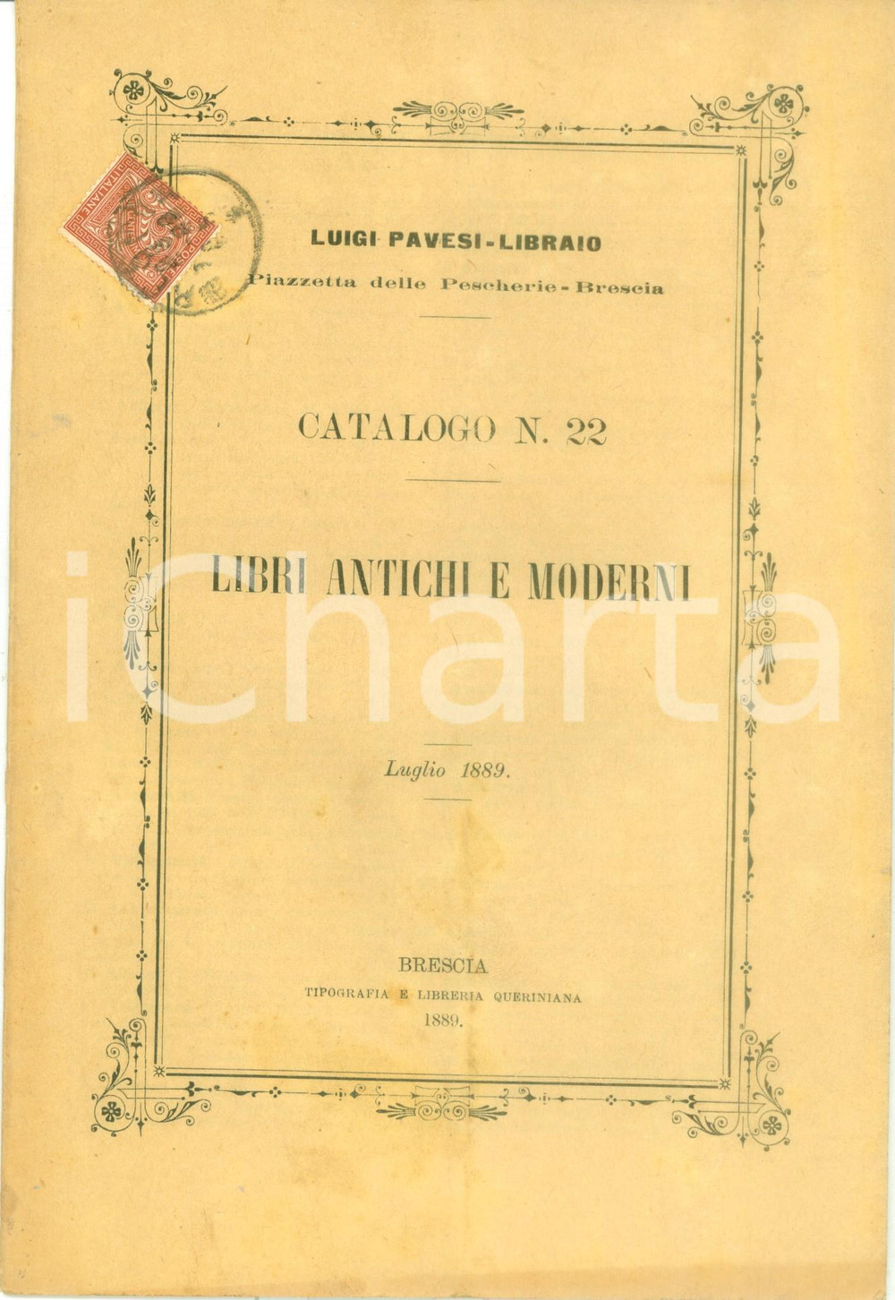 Libro, pubblicazione d epoca 1889 BRESCIA Luigi PAVESI Libraio Catalogo libri antichi e moderni n. 22 1