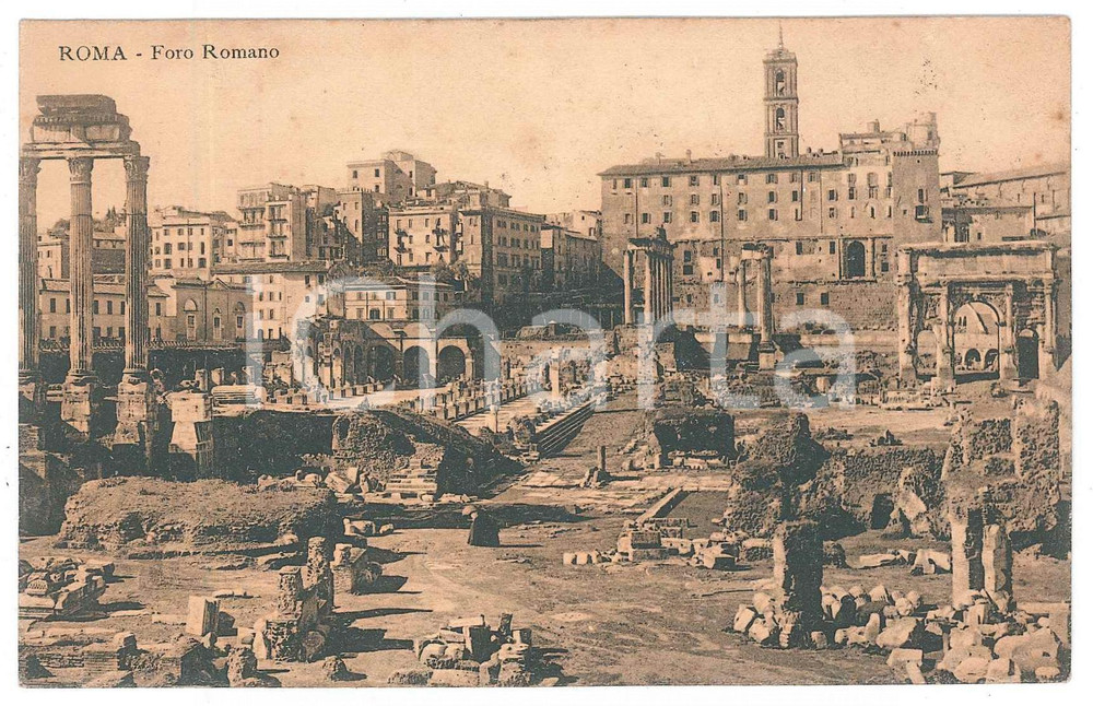 1909 ROMA Foro Romano - Cartolina Camillo GUERRIERI CROCETTI - AUTOGRAFO  Cartolina postale d'epoca, con messaggio autografo al verso del filologo e docente Camillo Guerrieri Crocetti.Viaggiata. GOOD/buono  Formato: 14x9 cm originale e autentica 1