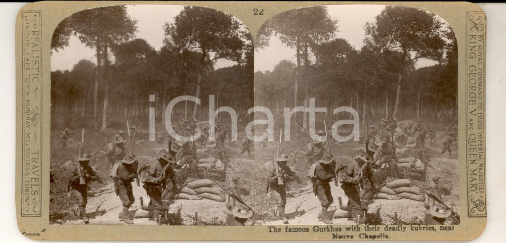 Fotografia d epoca originale 1918 WW1 THE GREAT WAR NEUVECHAPELLE The famous GURKHAS Stereoscopic nÂ° 22 1