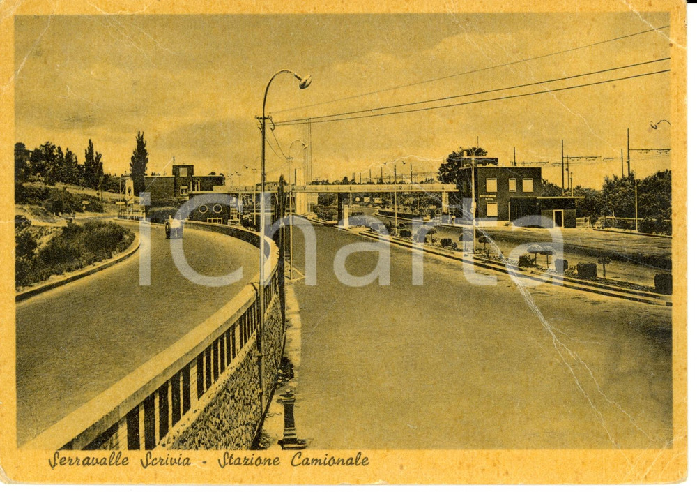 Cartolina originale da collezione 1956 SERRAVALLE SCRIVIA AL Stazione Camionale Cartolina DANNEGGIATA FG VG 1