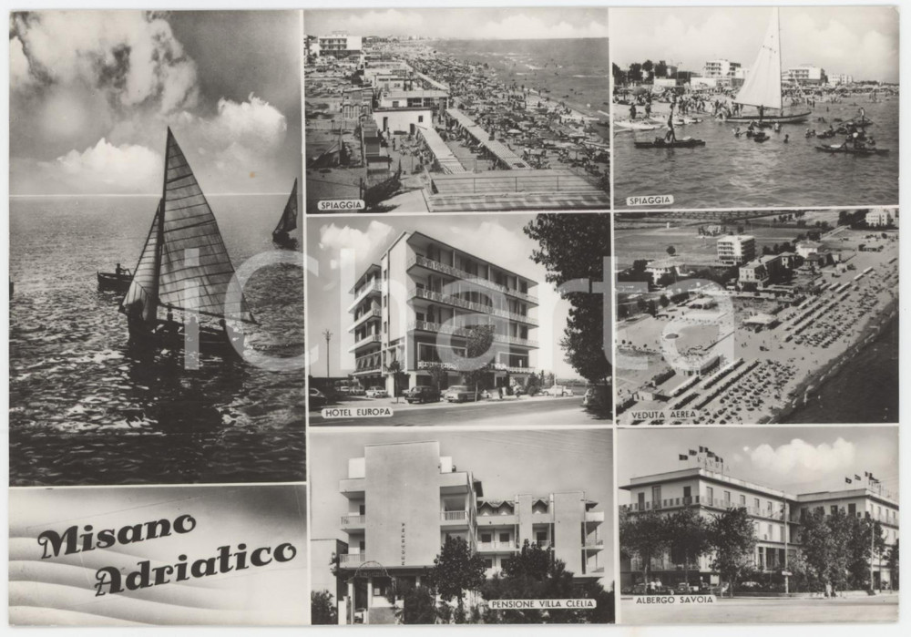 Cartolina originale da collezione 1968 MISANO ADRIATICO Hotel Europa e Albergo Savoia  Cartolina ANIMATA 1