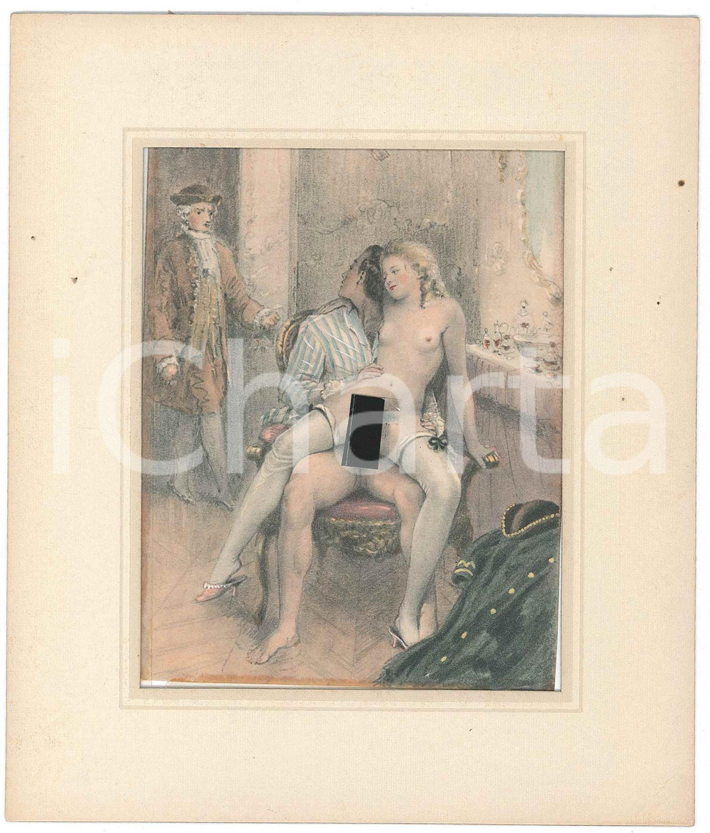 1950 ca VINTAGE EROTIC Sex in XVIIIth century - Surprised lovers - Engraving  Stampa originale d'epoca, con passepartout in cartoncino.Ritocchi manuali. GOOD/buono  Formato: 14x17 cm originale e autentica 1