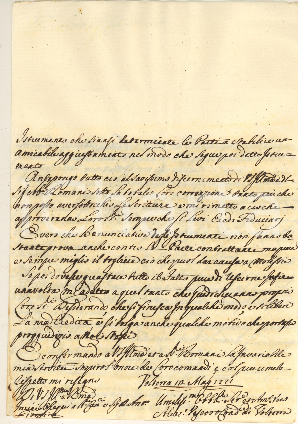 Autografo originale 1771 VOLTERRA Lettera mons. Alessandro GALLETTI vescovo - AUTOGRAFO 1