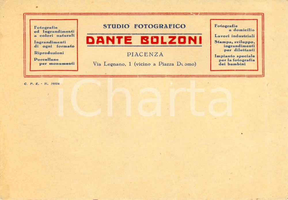 Manoscritto, lettera originale 1940 Studio fotogr. DANTE BOLZONI Piacenza Busta 1