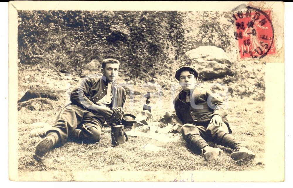 Fotografia d epoca originale 1915 WW1 VAUCLUSE F Picnic di soldati in libera uscita Fotografia FP 1