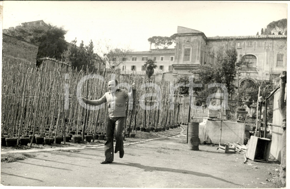 Fotografia d epoca originale 1975 ca COSTUME ITALIA Claudio VILLA in un vivaio di campagna  Foto 30x20 cm 1
