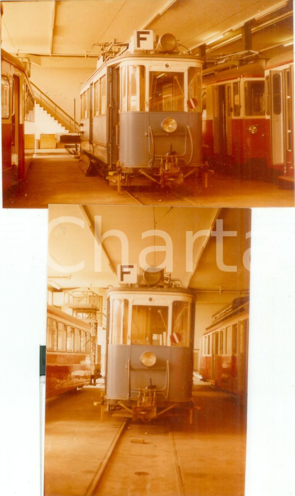 Fotografia d epoca originale 1975 ca SVIZZERA Ferrovie FORCHBAHN Locomotiva in deposito Lotto 2 fotografie 1