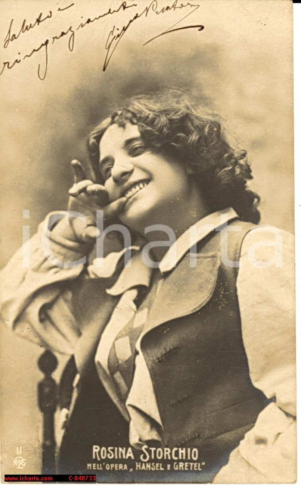 Cartolina originale da collezione 1902 Rosina STORCHIO soprano in Hansel e Gretel VG 1
