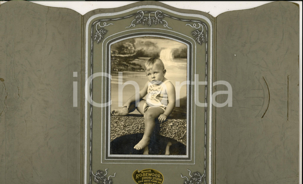 Fotografia d epoca originale 1920 ca NEW YORK BRONX Portrait of a little boy Photo ROSEWOOD 15x23 1