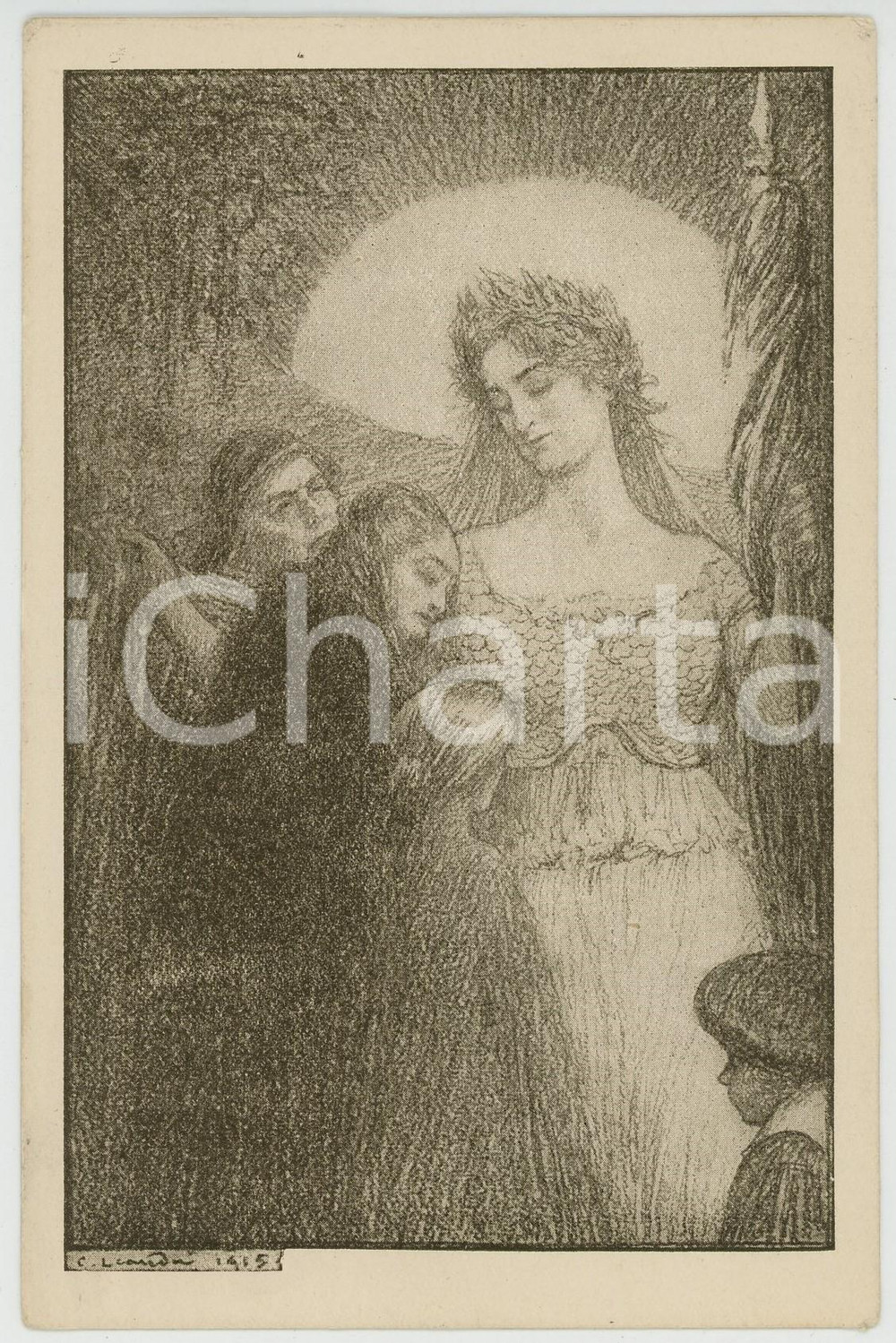 Cartolina originale da collezione 1915 Artist Charles LÃ‰ANDRE JournÃ©e francaise du secours national Carte postale 1