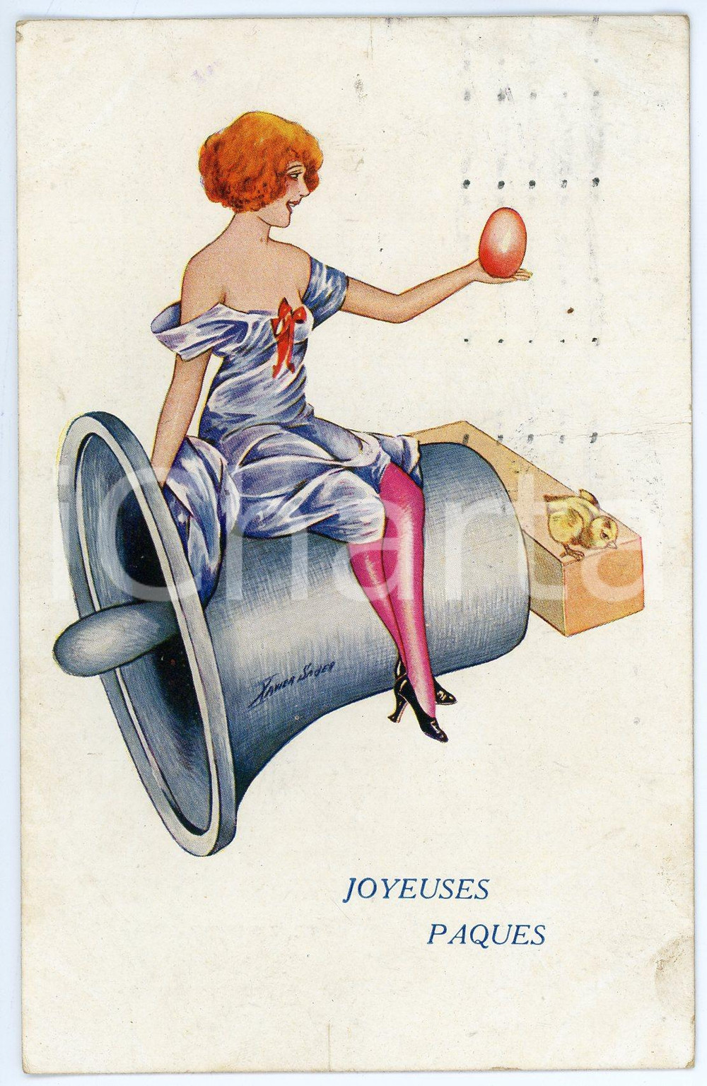 1920 FRANCE Artist Xavier SAGER - Cloches de Pâques - Femme - Postcard  Cartolina postale d'epoca, viaggiata. GOOD/buono  Formato: 9x14 cm originale e autentica 1