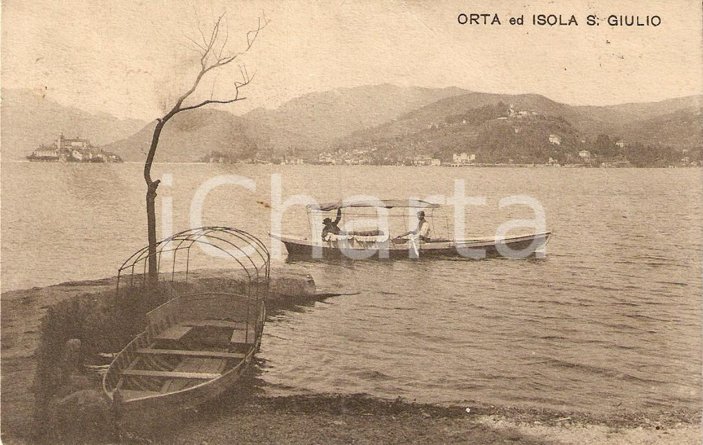Cartolina originale da collezione 1914 ORTA SAN GIULIO NO Barca naviga sul lago Cartolina FP VG 1